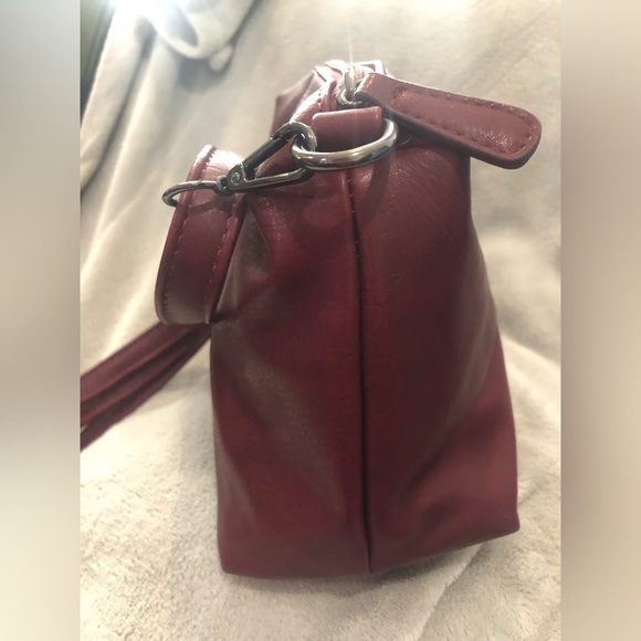 As New-Burgundy-Red Vegan Leather” Black Caviar” cross body handbag - Picture 13 of 16